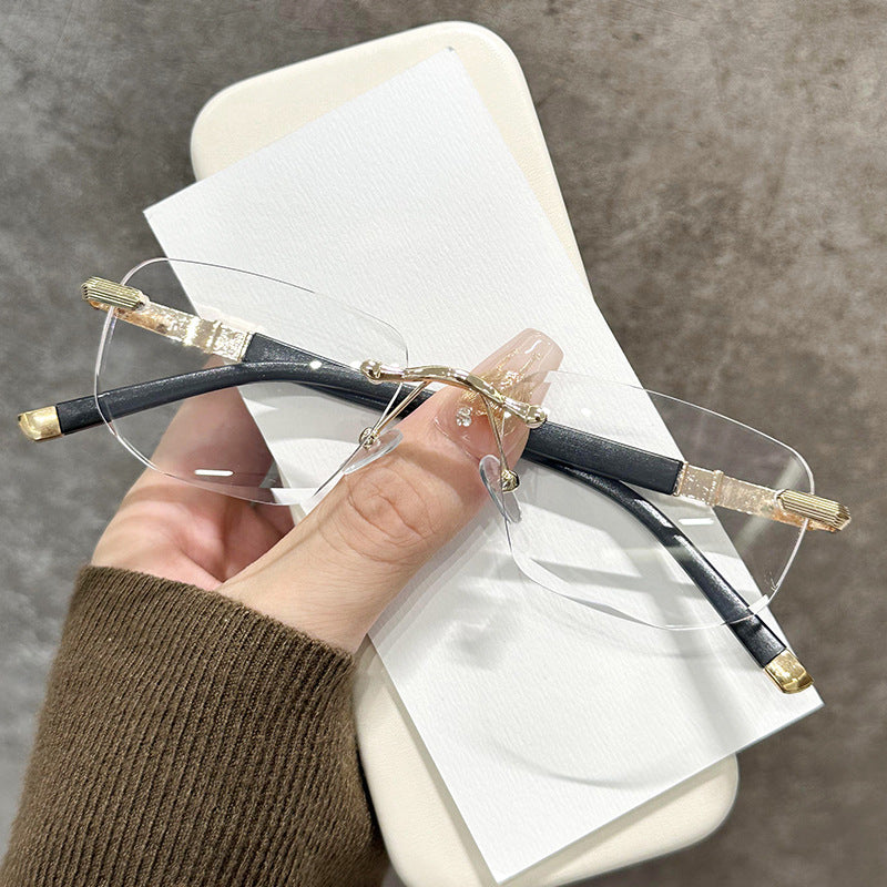 Ultra-Light Rimless Diamond Cut Blue Light Blocking Reading Glasses, Unisex Youthful Photochromic Sunglasses for Sun Protection