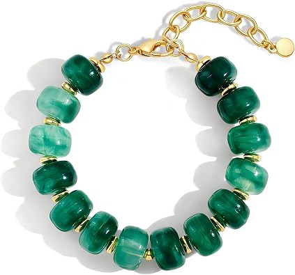 Chunky Beaded Bracelets for Women Boho Multicolor Acrylic Resin Beads Bracelet Adjustable Statement Bracelet Summer Beaded Jewelry